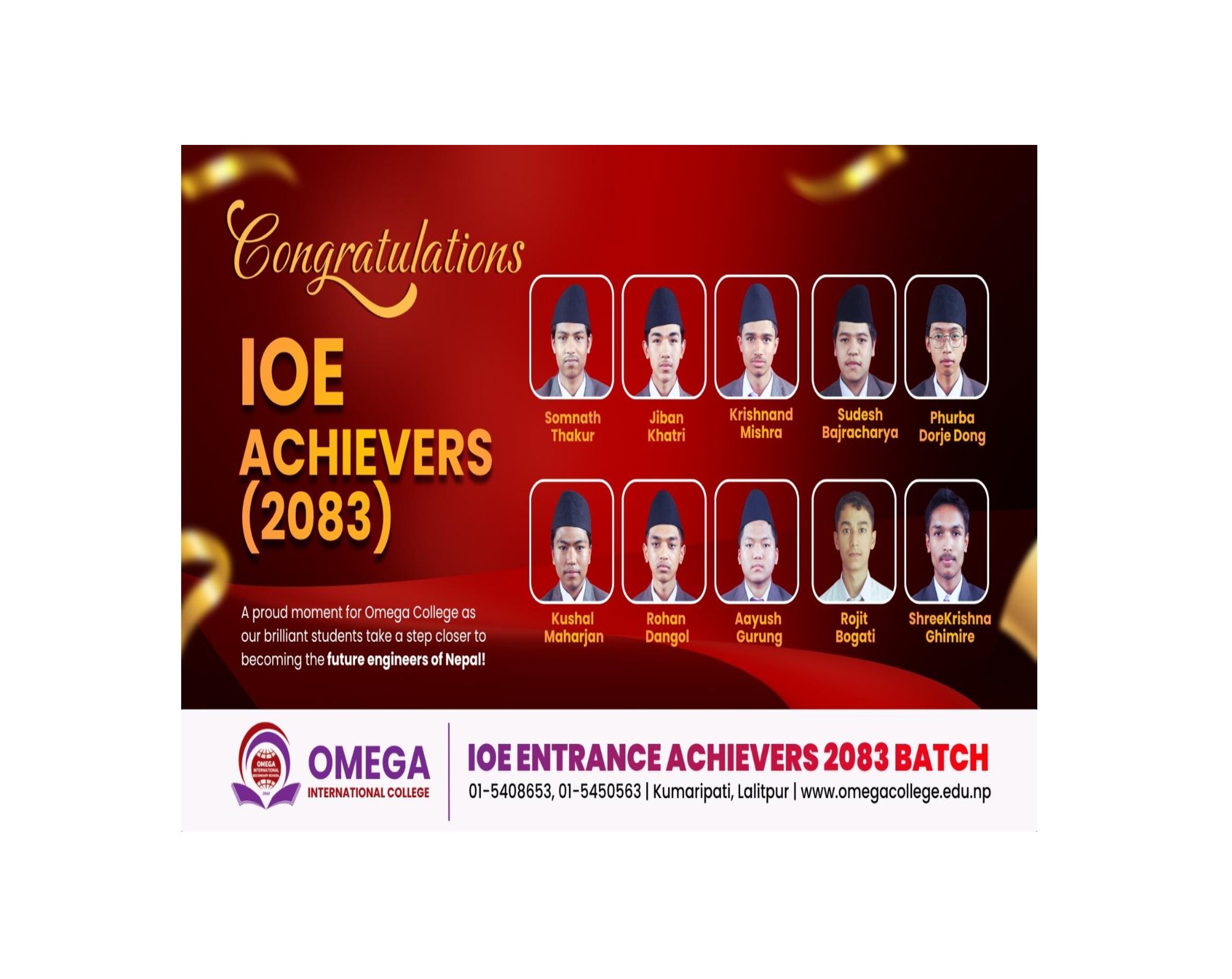 IOE Entrance Achievers – 2083 Batch